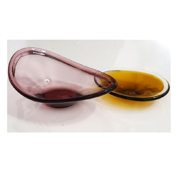 Vntg 10" Amythest & 7 1/2" Amber Art Glass Bowls - Picture 11 of 11